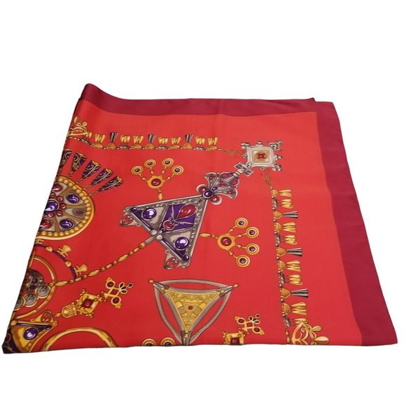 Vintage Italian Scarf Gold Jewels on Red A. Brod Classic Design Ladies Accessory - Picture 3 of 13